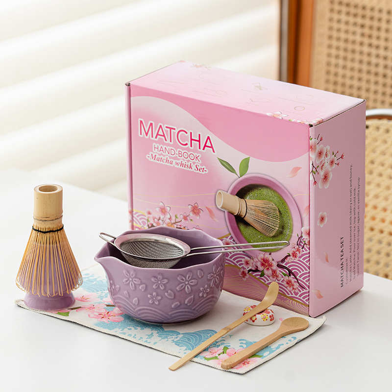 Matcha Whisk Set - 8-teiliges Luxus-Matcha-Set Japanische Zeremonielle Teeutensilien Reliefmuster