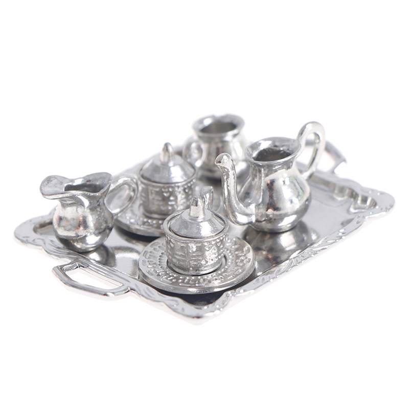 Coffee Tea Stand - 10 teile/satz 1/12 Puppenhaus Miniatur Silber