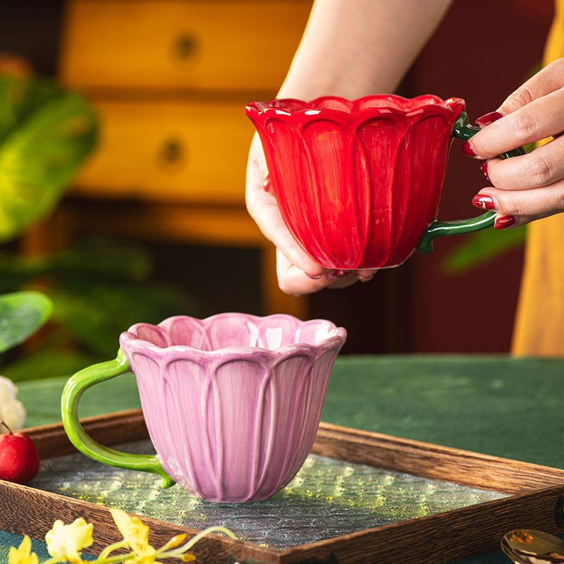 Morning Tea Coffee - Florales Keramikbecher-Set, Paar-Kaffeetassen für Morgentee und