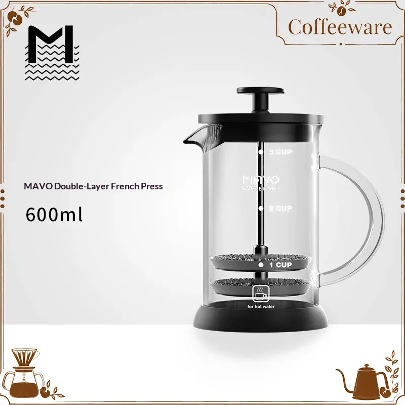 Coffee And Tea Filter - MAVO French-Press-Kaffeemaschine mit Doppelmaschenfilter, 2 Tassen,