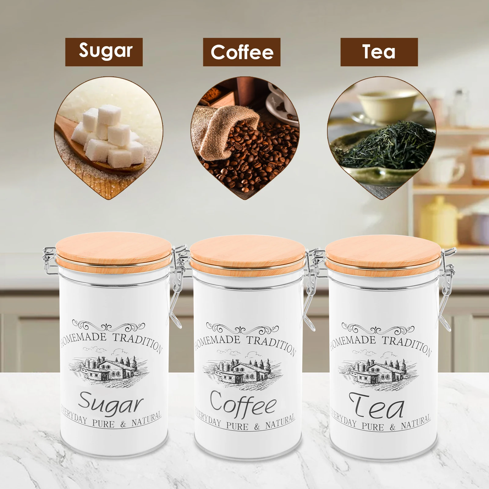 3-teiliges Set Tee-Kaffee-Zuck – Coffee Tea And Sugar Canister Set Bewertung und Preis